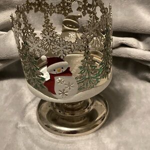 Bath & Body Works Silver and White Snowman Holiday Candle Holder